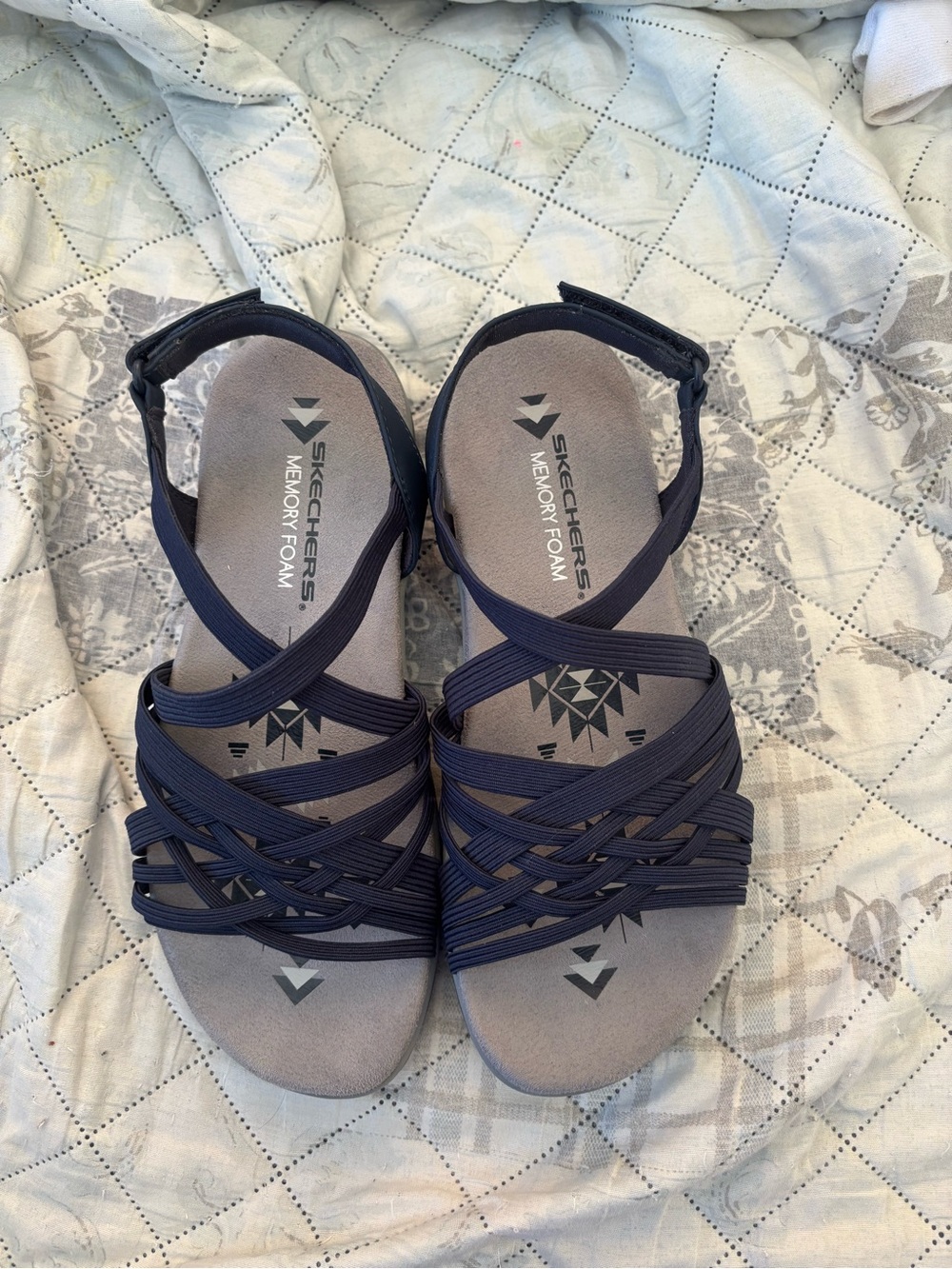 Skechers Navy Strappy Memory Foam Sandals with Elastic Crisscross